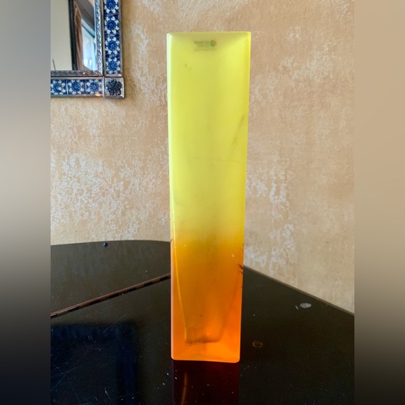 Womar Glass Abstract Amberina Sunset Satin Frost Vase Rare HandPaint Web Feather - Picture 4 of 7